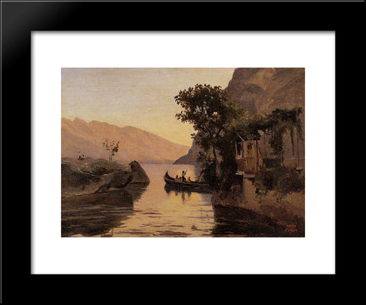 View At Riva, Italian Tyrol 20x24 Black Modern Wood Framed Art Print Poster by Corot, Jean Baptiste Camille