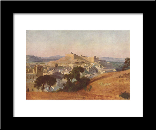 View From Villeneuve Les Avignon, Saint Andre Fort 20x24 Black Modern Wood Framed Art Print Poster by Corot, Jean Baptiste Camille