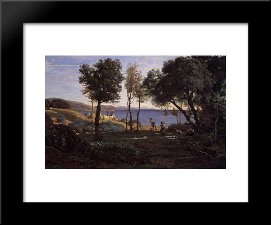 View Near Naples 20x24 Black Modern Wood Framed Art Print Poster by Corot, Jean Baptiste Camille