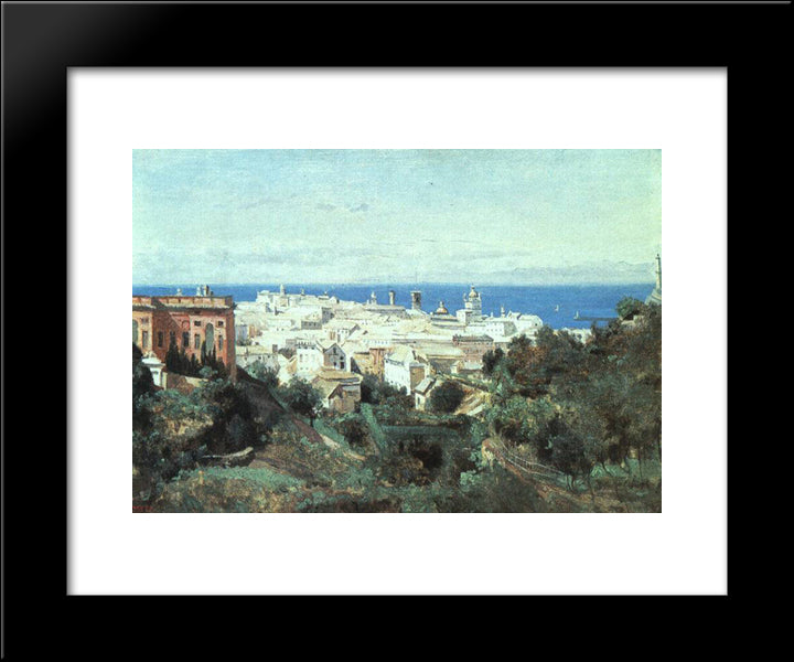 View Of Genoa 20x24 Black Modern Wood Framed Art Print Poster by Corot, Jean Baptiste Camille