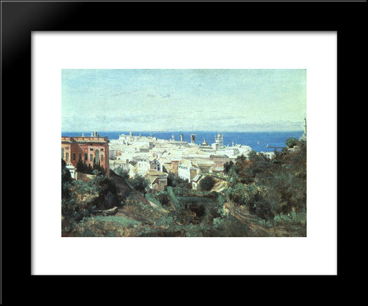 View Of Genoa 20x24 Black Modern Wood Framed Art Print Poster by Corot, Jean Baptiste Camille