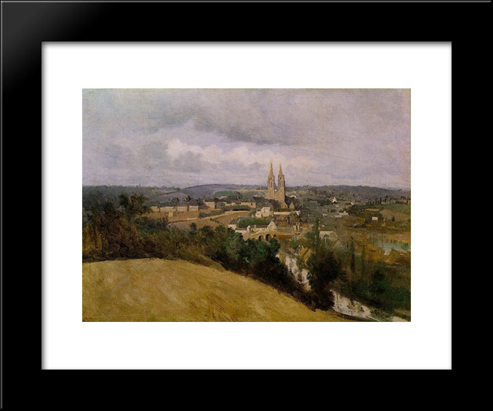 View Of Saint Lo With The River Vire In The Foreground 20x24 Black Modern Wood Framed Art Print Poster by Corot, Jean Baptiste Camille