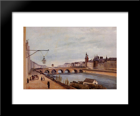 View Of The Pont Au Change From Quai De Gesvres 20x24 Black Modern Wood Framed Art Print Poster by Corot, Jean Baptiste Camille