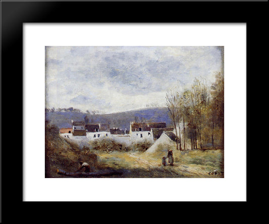 Village At The Foot Of A Hill, Ile De France 20x24 Black Modern Wood Framed Art Print Poster by Corot, Jean Baptiste Camille