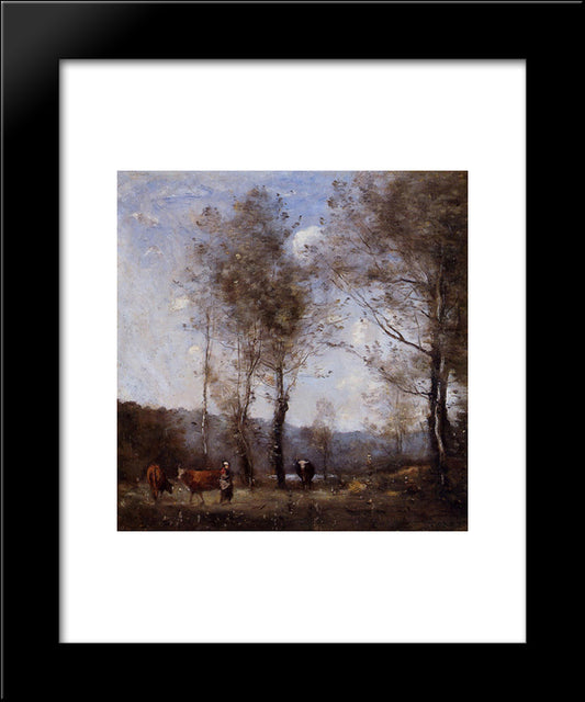 Ville D'Avray, Cowherd In A Clearing Near A Pond 20x24 Black Modern Wood Framed Art Print Poster by Corot, Jean Baptiste Camille