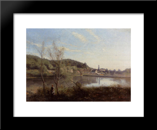 Ville D'Avray, The Large Pond And Villas 20x24 Black Modern Wood Framed Art Print Poster by Corot, Jean Baptiste Camille