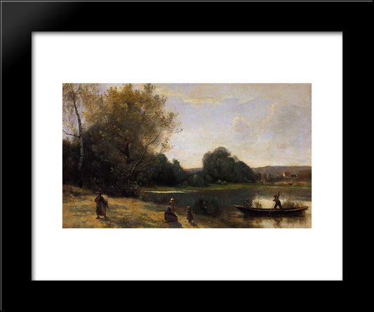 Ville D'Avray The Boat Leaving The Shore 20x24 Black Modern Wood Framed Art Print Poster by Corot, Jean Baptiste Camille