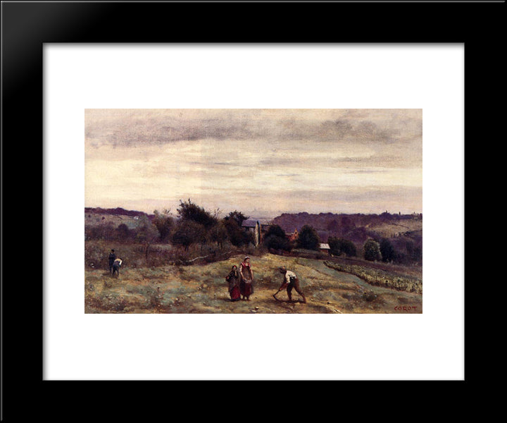 Ville D'Avray The Heights Peasants Working In A Field 20x24 Black Modern Wood Framed Art Print Poster by Corot, Jean Baptiste Camille