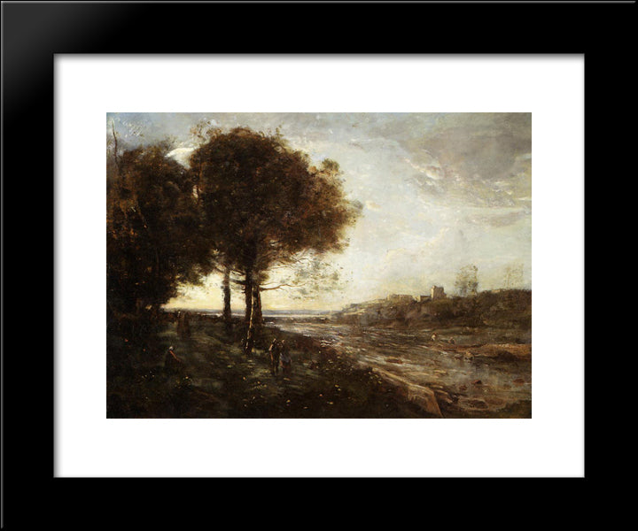 Waterfall On The Romagnes 20x24 Black Modern Wood Framed Art Print Poster by Corot, Jean Baptiste Camille