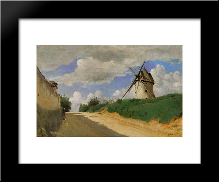 Windmill On The Cote De Picardie, Near Versailles 20x24 Black Modern Wood Framed Art Print Poster by Corot, Jean Baptiste Camille