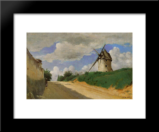 Windmill On The Cote De Picardie, Near Versailles 20x24 Black Modern Wood Framed Art Print Poster by Corot, Jean Baptiste Camille