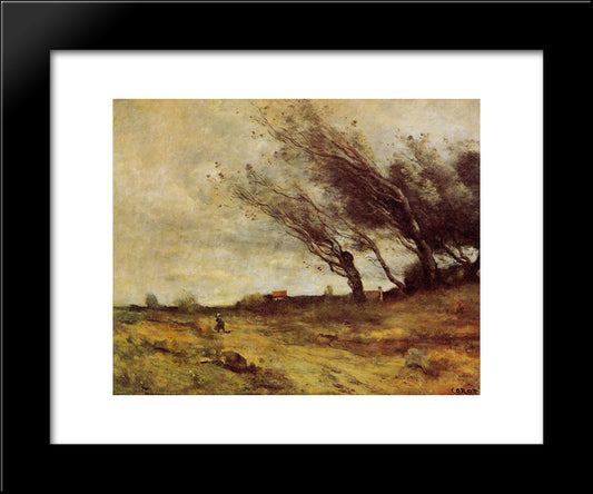 Windswept Landscape 20x24 Black Modern Wood Framed Art Print Poster by Corot, Jean Baptiste Camille