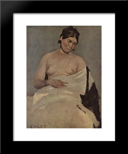 Woman Sitting With Nude Breasts 20x24 Black Modern Wood Framed Art Print Poster by Corot, Jean Baptiste Camille