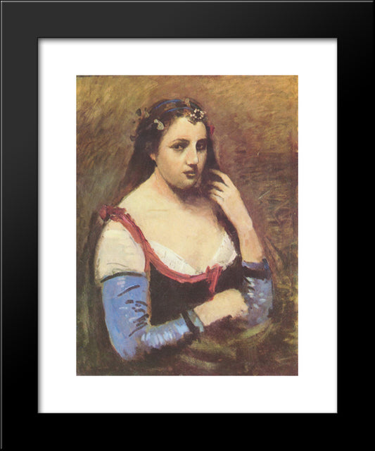 Woman With Daisies 20x24 Black Modern Wood Framed Art Print Poster by Corot, Jean Baptiste Camille