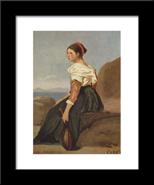 Woman With Mandolin 20x24 Black Modern Wood Framed Art Print Poster by Corot, Jean Baptiste Camille