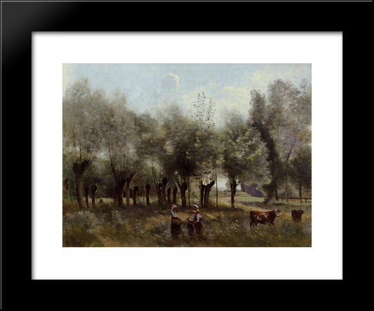 Women In A Field Of Willows 20x24 Black Modern Wood Framed Art Print Poster by Corot, Jean Baptiste Camille