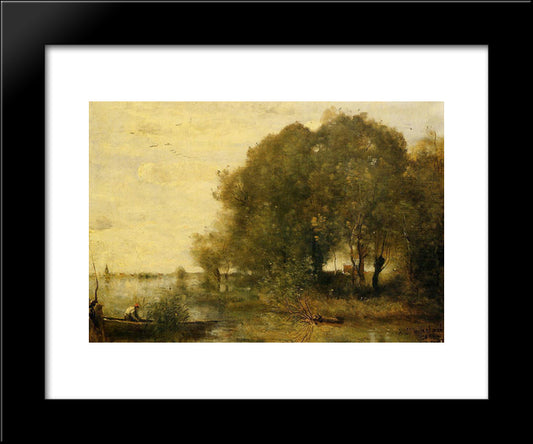 Wooded Peninsula 20x24 Black Modern Wood Framed Art Print Poster by Corot, Jean Baptiste Camille