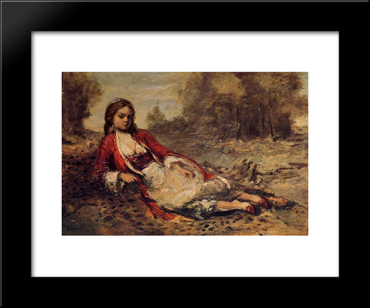 Young Algerian Woman Lying On The Grass 20x24 Black Modern Wood Framed Art Print Poster by Corot, Jean Baptiste Camille