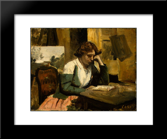 Young Girl Reading 20x24 Black Modern Wood Framed Art Print Poster by Corot, Jean Baptiste Camille