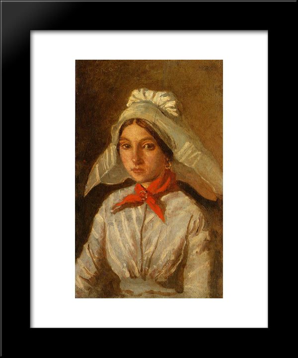 Young Girl With A Large Cap On Her Head 20x24 Black Modern Wood Framed Art Print Poster by Corot, Jean Baptiste Camille