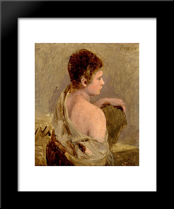 Young Man With Naked Shoulder 20x24 Black Modern Wood Framed Art Print Poster by Corot, Jean Baptiste Camille