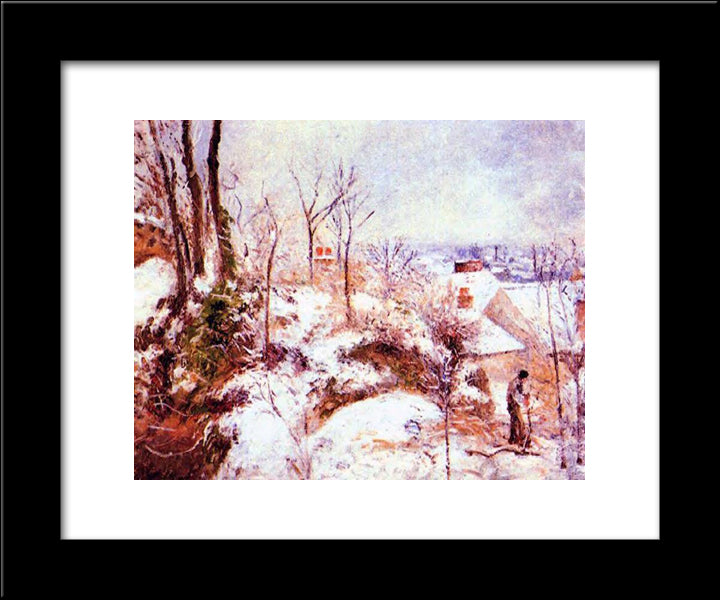 A Cottage In The Snow 20x24 Black Modern Wood Framed Art Print Poster by Pissarro, Camille