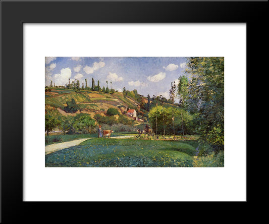 A Cowherd On The Route De Chou, Pontoise 20x24 Black Modern Wood Framed Art Print Poster by Pissarro, Camille