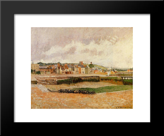 Afternoon, The Dunquesne Basin, Dieppe, Low Tide 20x24 Black Modern Wood Framed Art Print Poster by Pissarro, Camille