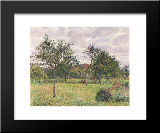 Afternoon In Eragny Grey Weather 20x24 Black Modern Wood Framed Art Print Poster by Pissarro, Camille