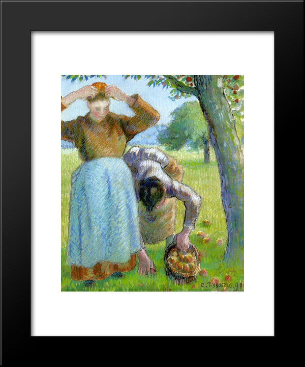 Apple Gatherers 20x24 Black Modern Wood Framed Art Print Poster by Pissarro, Camille