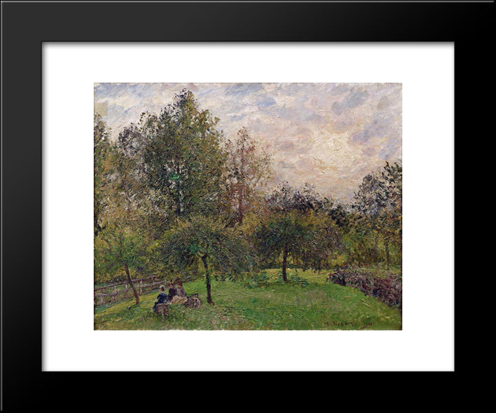 Apple Trees And Poplars In The Setting Sun 20x24 Black Modern Wood Framed Art Print Poster by Pissarro, Camille