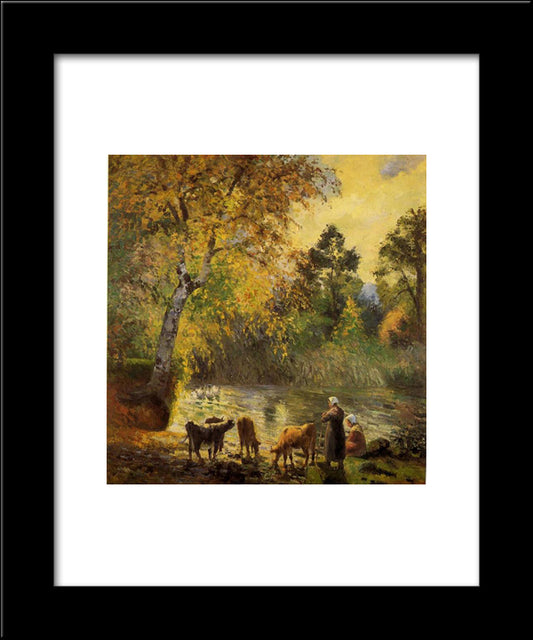 Autumn, Montfoucault Pond 20x24 Black Modern Wood Framed Art Print Poster by Pissarro, Camille