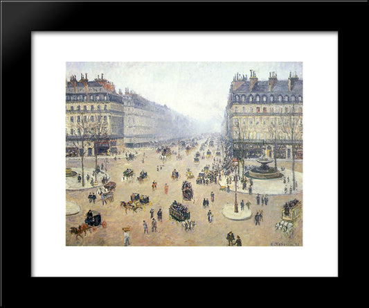 Avenue De L'Opera, Place Du Theatre Francais. Misty 20x24 Black Modern Wood Framed Art Print Poster by Pissarro, Camille