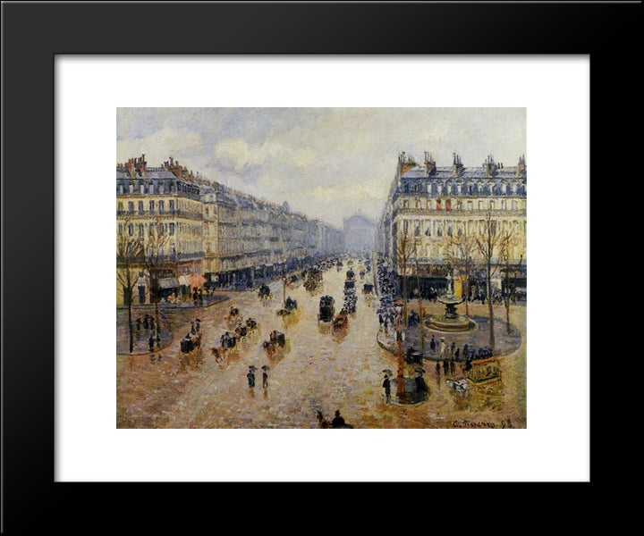 Avenue De L'Opera Rain Effect 20x24 Black Modern Wood Framed Art Print Poster by Pissarro, Camille