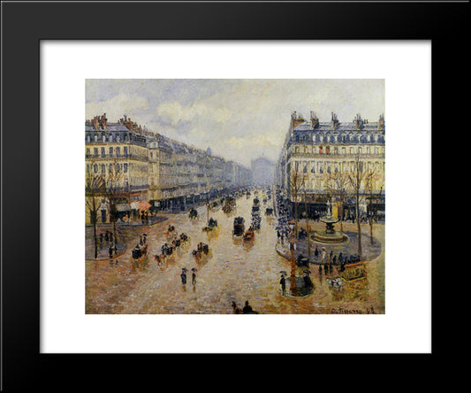 Avenue De L'Opera Rain Effect 20x24 Black Modern Wood Framed Art Print Poster by Pissarro, Camille
