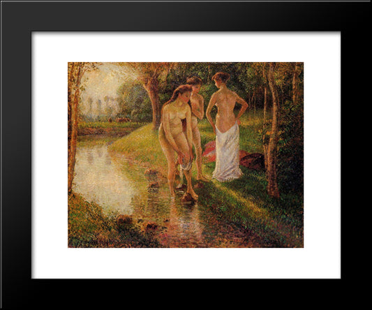 Bathers 20x24 Black Modern Wood Framed Art Print Poster by Pissarro, Camille