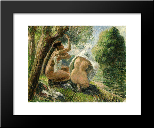 Bathers 3 20x24 Black Modern Wood Framed Art Print Poster by Pissarro, Camille