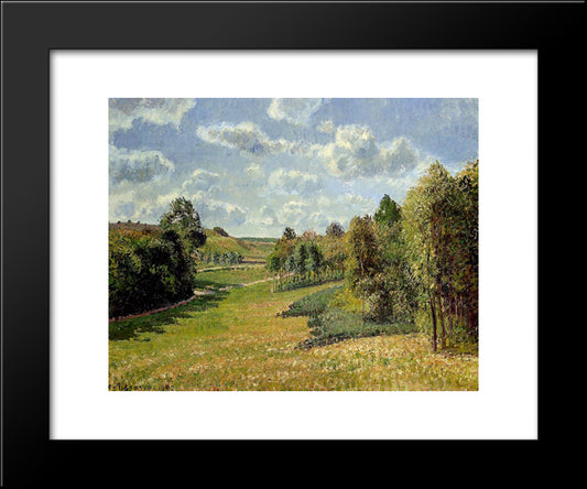 Berneval Meadows, Morning 20x24 Black Modern Wood Framed Art Print Poster by Pissarro, Camille