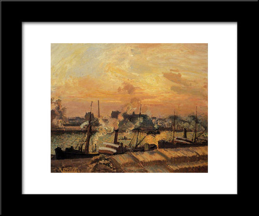 Boats, Sunset, Rouen 20x24 Black Modern Wood Framed Art Print Poster by Pissarro, Camille