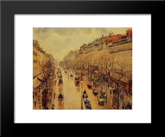 Boulevard Montmartre Afternoon, In The Rain 20x24 Black Modern Wood Framed Art Print Poster by Pissarro, Camille