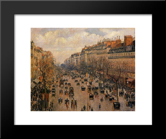 Boulevard Montmartre Afternoon, Sunlight 20x24 Black Modern Wood Framed Art Print Poster by Pissarro, Camille