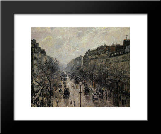 Boulevard Montmartre Foggy Morning 20x24 Black Modern Wood Framed Art Print Poster by Pissarro, Camille