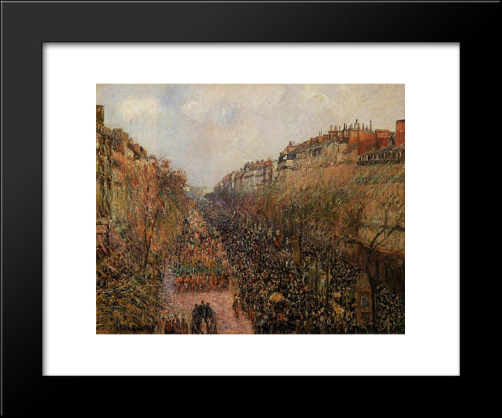 Boulevard Montmartre Mardi Gras 20x24 Black Modern Wood Framed Art Print Poster by Pissarro, Camille