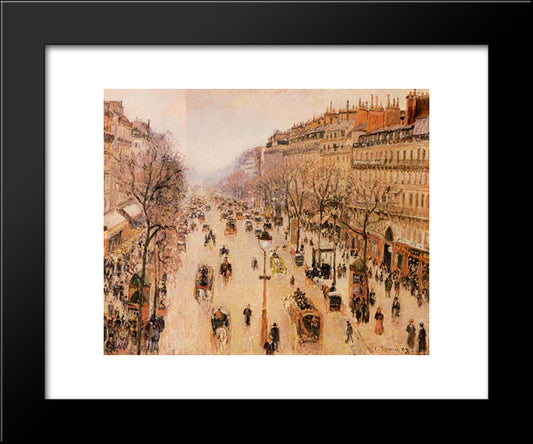 Boulevard Montmartre Morning, Grey Weather 20x24 Black Modern Wood Framed Art Print Poster by Pissarro, Camille