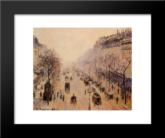 Boulevard Montmartre Morning, Sunlight And Mist 20x24 Black Modern Wood Framed Art Print Poster by Pissarro, Camille