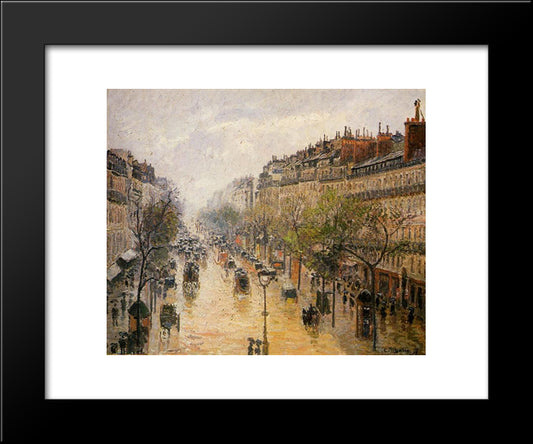 Boulevard Montmartre Spring Rain 20x24 Black Modern Wood Framed Art Print Poster by Pissarro, Camille