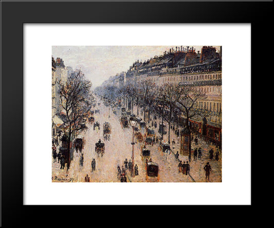 Boulevard Montmartre Winter Morning 20x24 Black Modern Wood Framed Art Print Poster by Pissarro, Camille