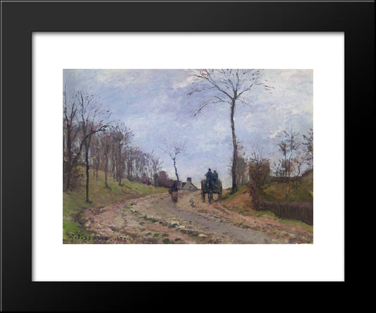 Carriage On A Country Road, Winter, Outskirts Of Louveciennes 20x24 Black Modern Wood Framed Art Print Poster by Pissarro, Camille