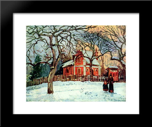 Chestnut Trees, Louveciennes, Winter 20x24 Black Modern Wood Framed Art Print Poster by Pissarro, Camille
