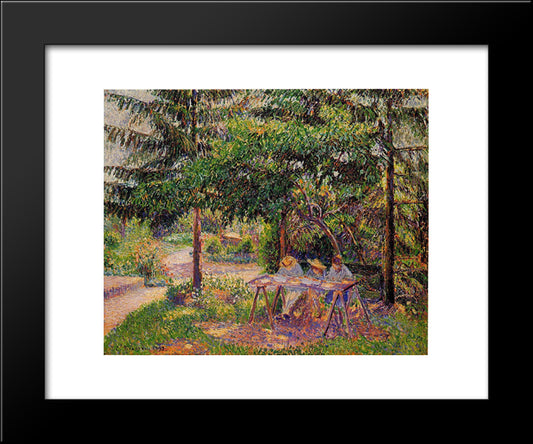 Children In A Garden At Eragny 20x24 Black Modern Wood Framed Art Print Poster by Pissarro, Camille